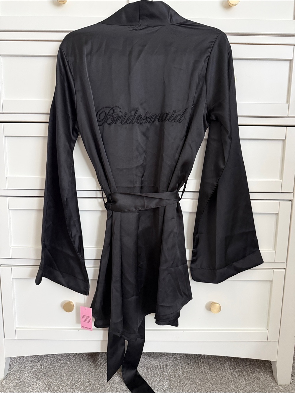 BLACK BRIDESMAID EMBROIDERED SATIN ROBE